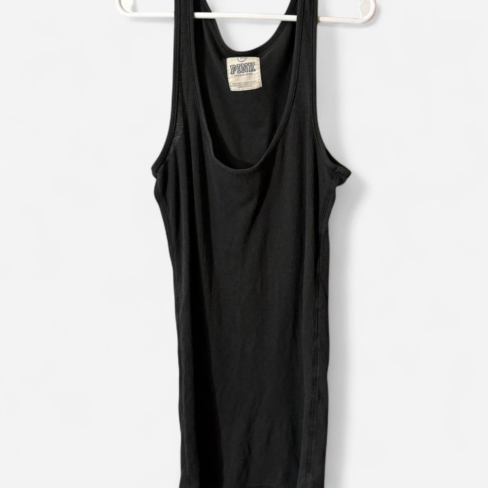 2000s y2k Victoria's Secret PINK size xs‎ black tank top with dog embroidery